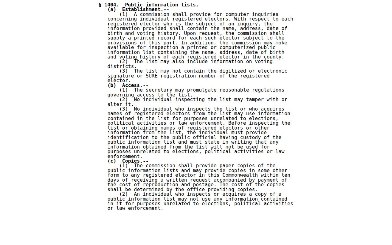 Millcreek Township residents directory Pennsylvania voter information law