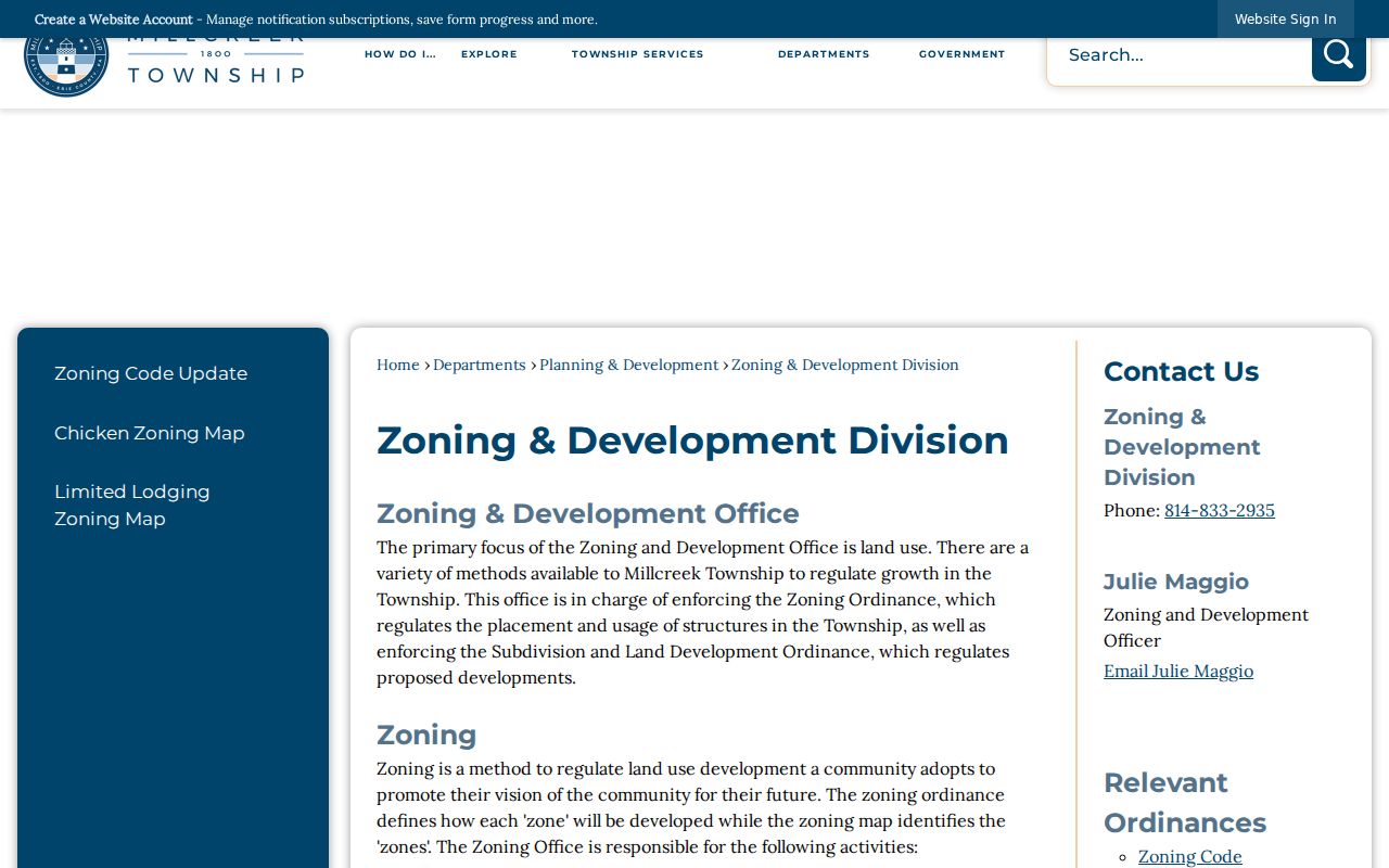 Millcreek Township street directory zoning and development records