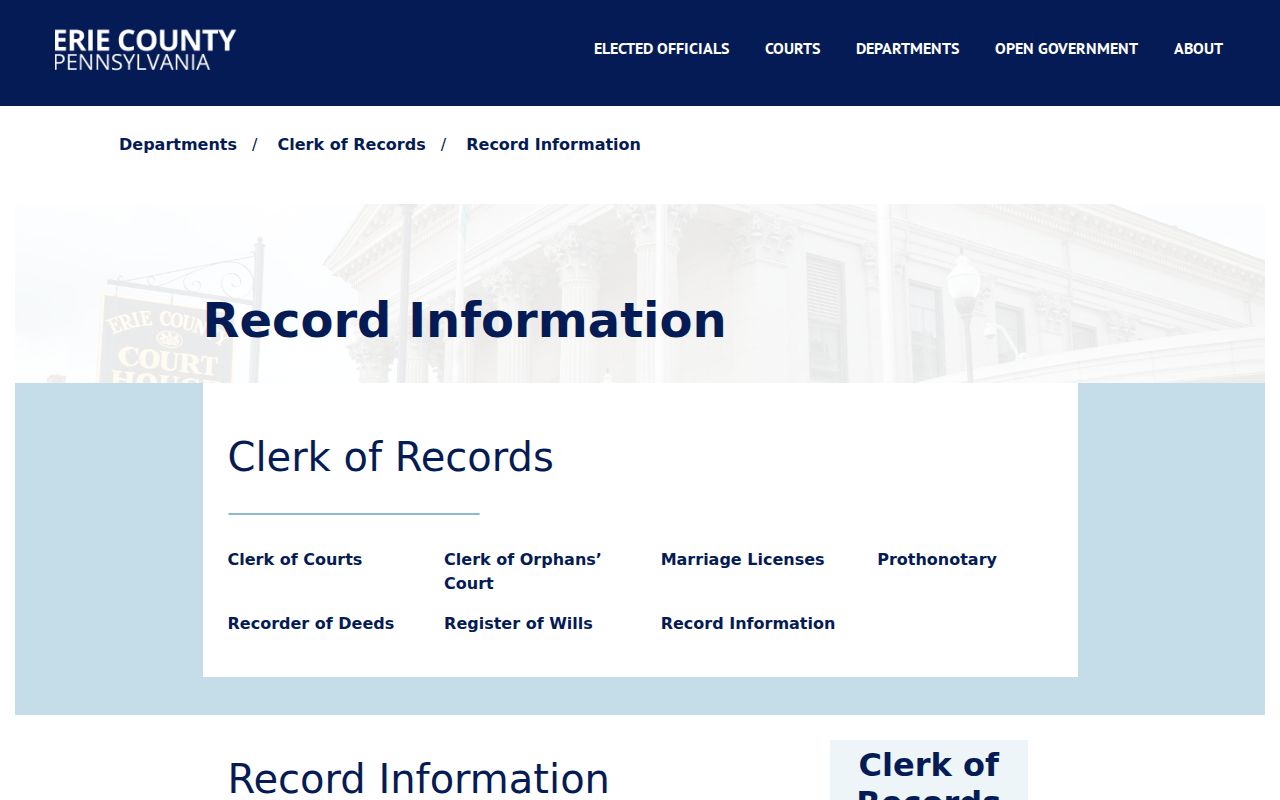 Millcreek Township resident lookup Erie County record information page