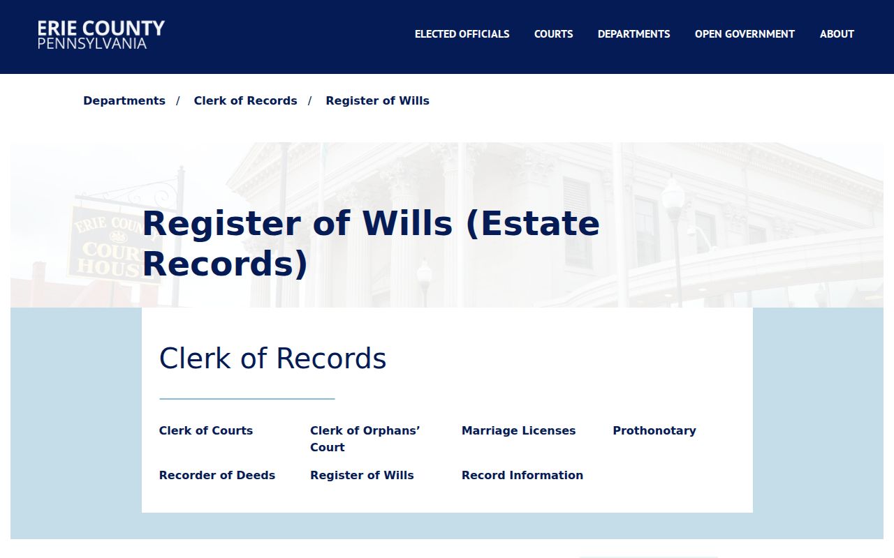 Millcreek Township resident lookup Erie County Register of Wills route
