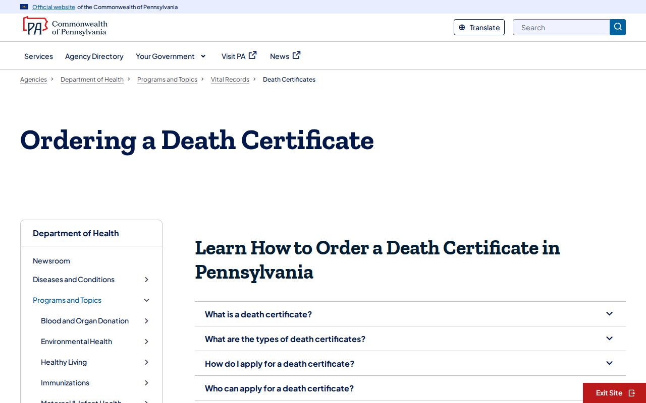 Millcreek Township resident lookup Pennsylvania death certificate route