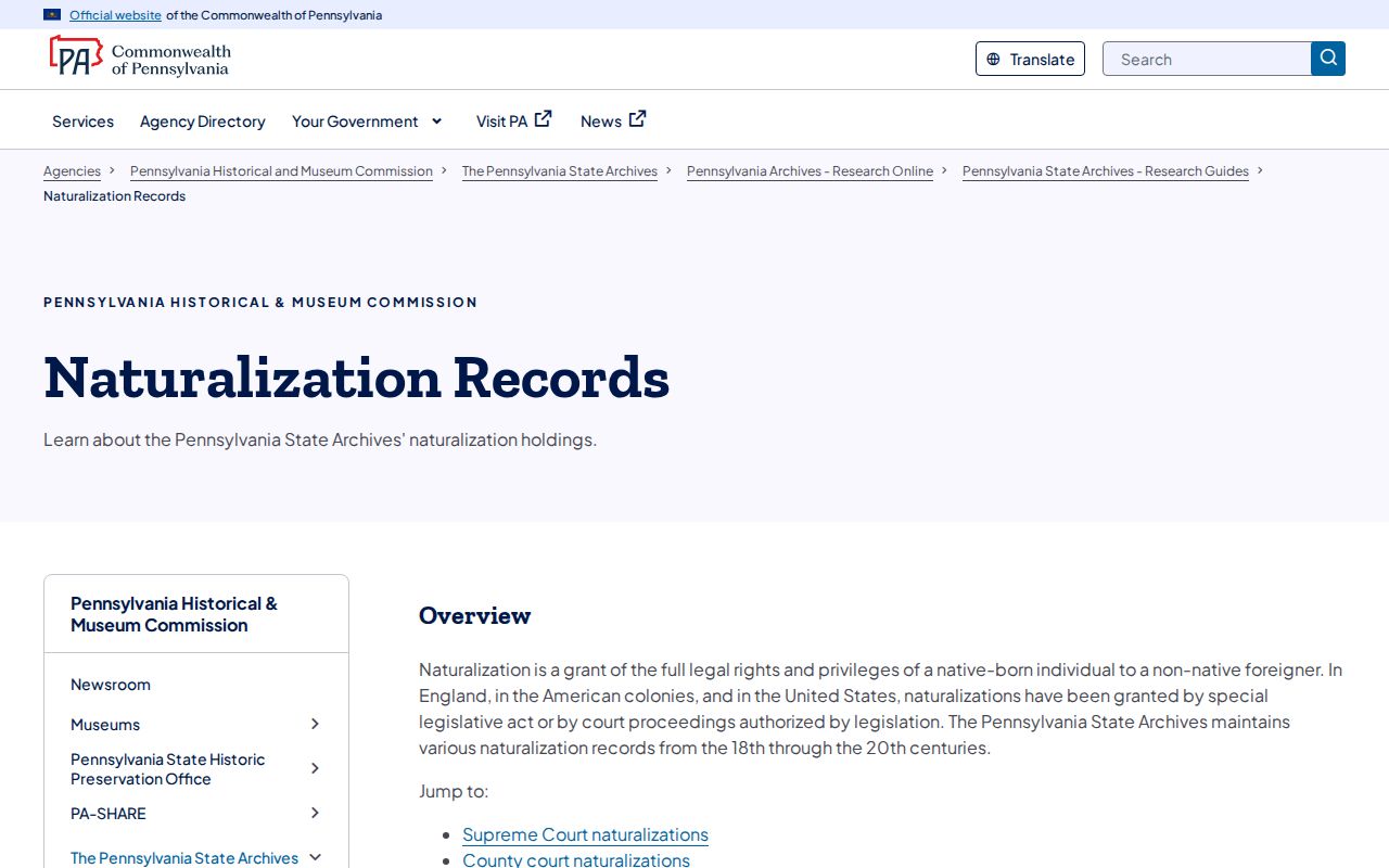 Millcreek Township resident lookup State Archives naturalization records
