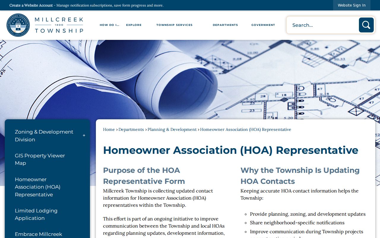 Millcreek Township neighbors HOA representative resource